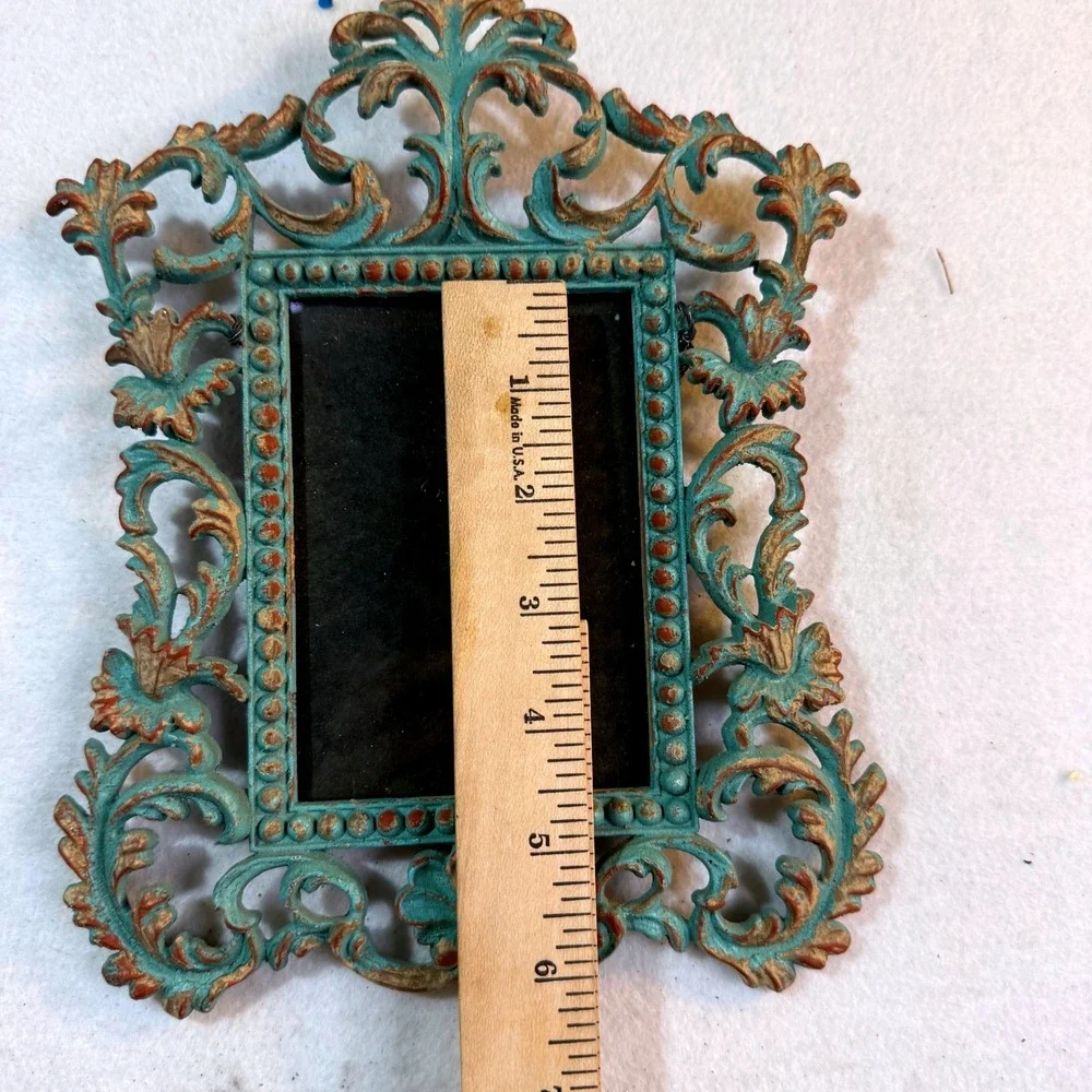 Vintage Ornate Rococo Picture Frame Turquoise Distressed Baroque Shabby Chic